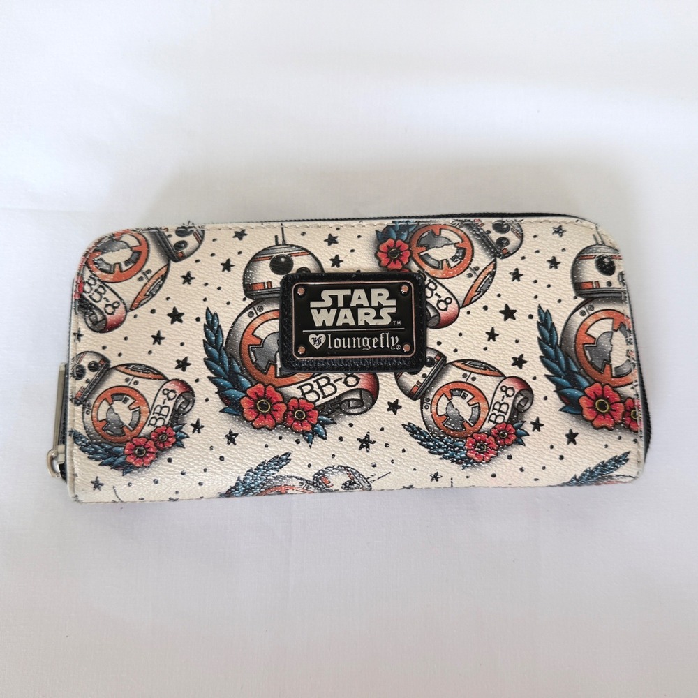 Loungefly Star Wars Wallet Womens White Good BB-8 Tattoo Floral Zip Around